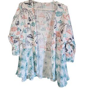 Peacock and Flower design Cardigan style casual cover up